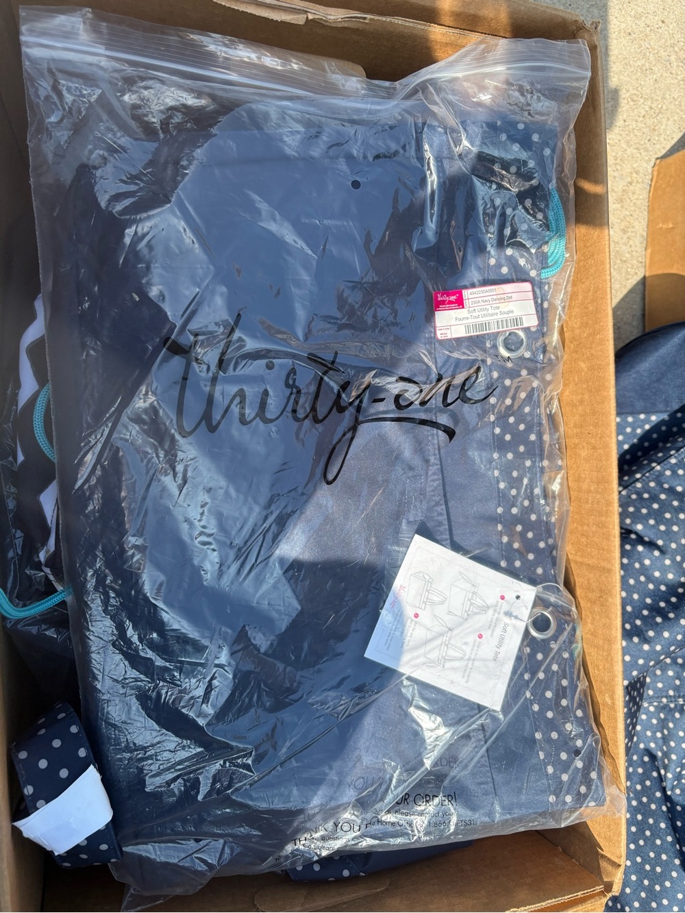thirty-one Navy with Cream dots Soft Utility Tote- NWT